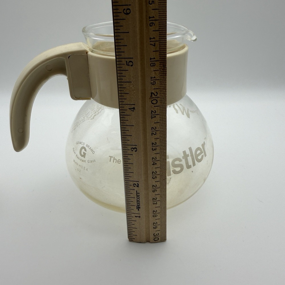 Vintage GEMCO The Whistler Glass Kettle 8 Cup Coffee Tea‎ Pot Carafe Cream - Picture 12 of 12